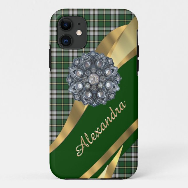 Elegant green tartan plaid personalized Case-Mate iPhone case (Back)