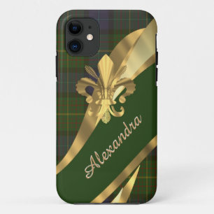Elegant green tartan plaid personalized iPhone 11 case