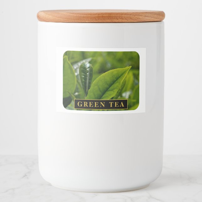 Elegant Green Tea Label for Kitchen or Pantry Use (Front)