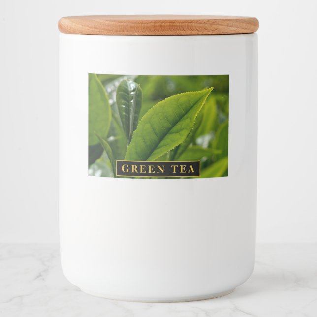 Elegant Green Tea Label for Kitchen or Pantry Use (Front)