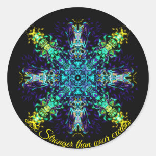 Elegant green teal boho retro abstract design classic round sticker
