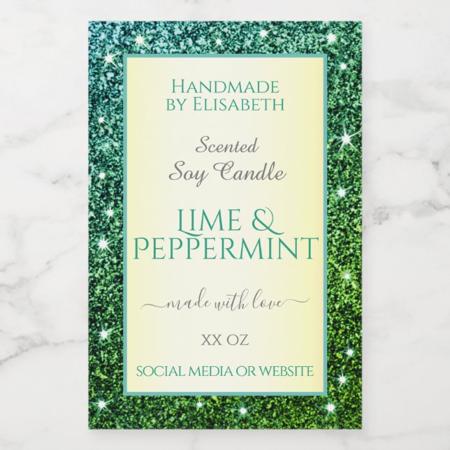 Elegant Green Teal Glitter Product Labels Beauty & (Single Label)