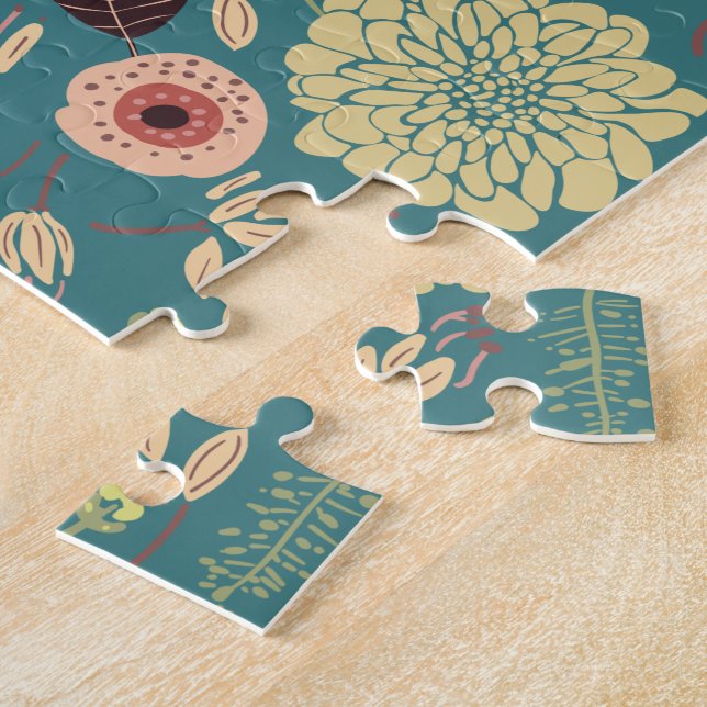 Elegant Green Teal Pink Floral Pattern Jigsaw Puzzle (Side)