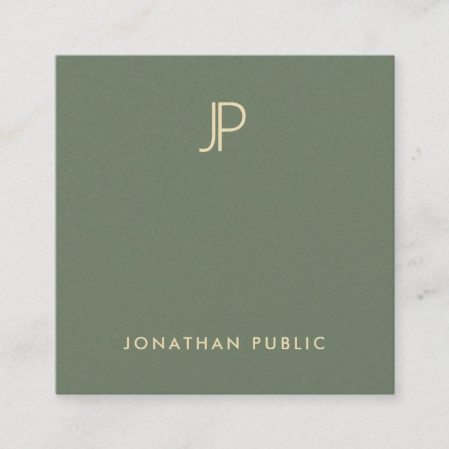 Elegant Green Template Modern Gold Monogram Luxury Square Business Card (Front)