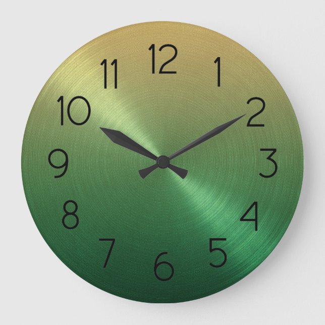 Elegant Green to Gold Ombre Gradient Large Clock (Front)