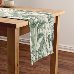 Elegant Green Toile Countryside Medium Table Runner