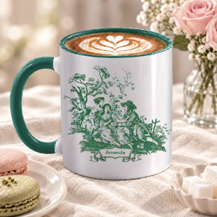 Elegant Green Toile de Jouy Vintage Monogram Mug