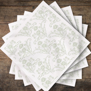 Elegant Green Toile Floral Botanical Cocktail Napkin