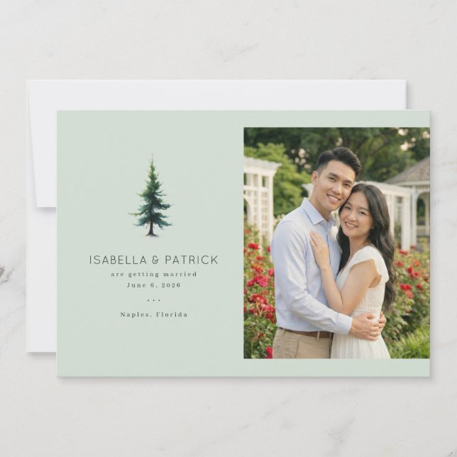 Elegant Green Tree Illustration Save The Date (Front)