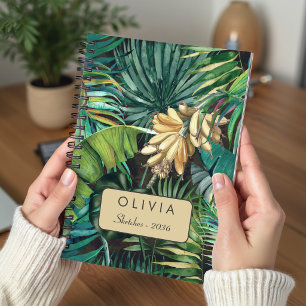 Elegant Green Tropical Floral Banana Leave Pattern Notebook