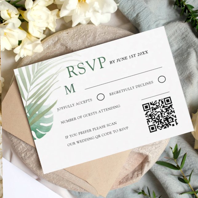 Elegant Green Tropical RSVP Wedding  Card (Creator Uploaded)