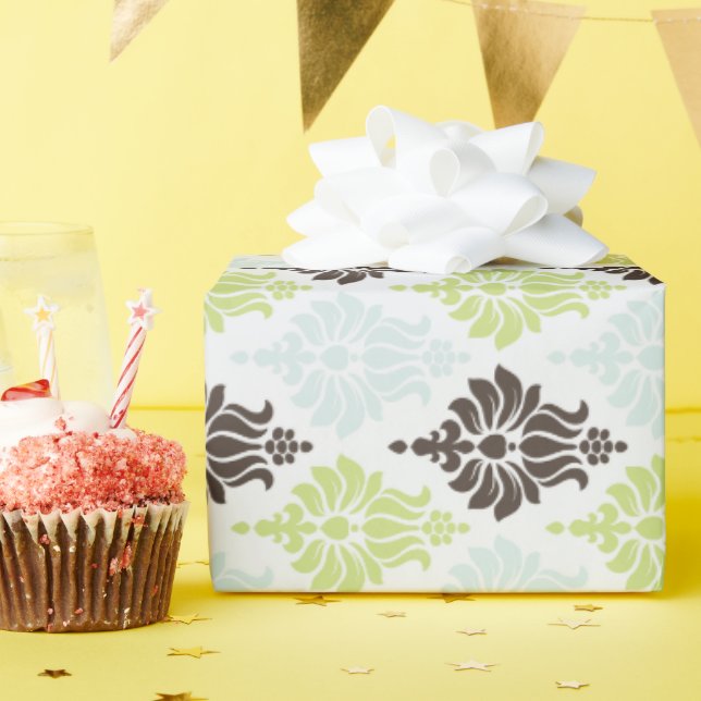 Elegant green turquoise brown damask pattern wrapping paper (Birthday Party)