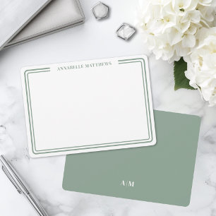 Elegant Green Two Border Minimalist Name Monogram Card