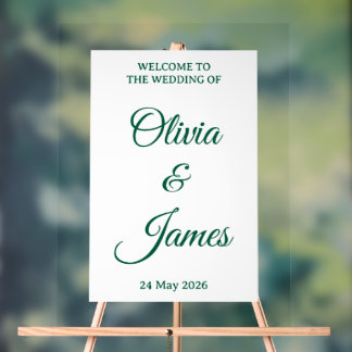 Elegant Green Typography Wedding Welcome Acrylic Sign