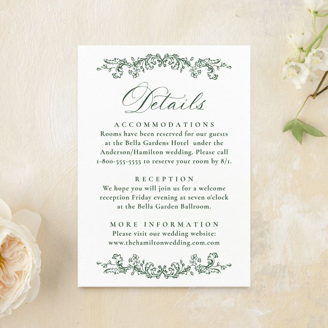 Elegant Green Victorian Floral Wedding Details Enclosure Card (Creator Uploaded)
