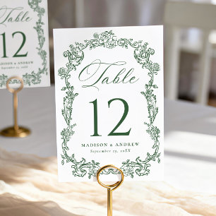 Elegant Green Victorian Floral Wedding Table Number