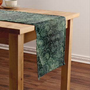 Elegant green vintage damask floral pattern medium table runner
