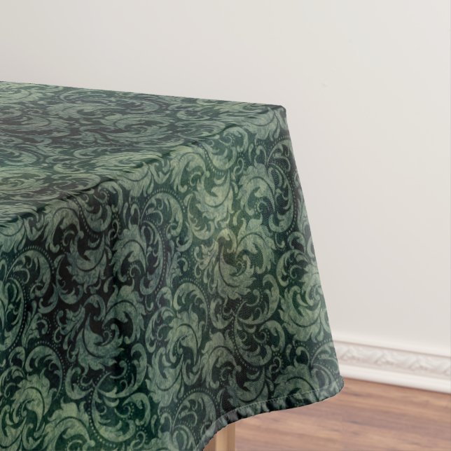 Elegant green vintage damask floral pattern tablecloth (In Situ)