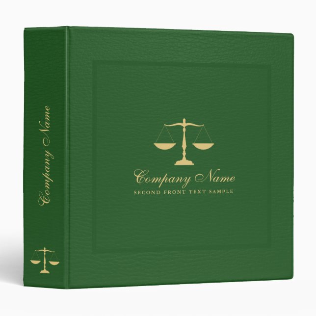 Elegant Green Vintage Faux Leather Justice Logo Binder (Front/Spine)