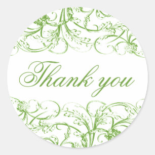 Elegant green vintage swirls thank you stickers