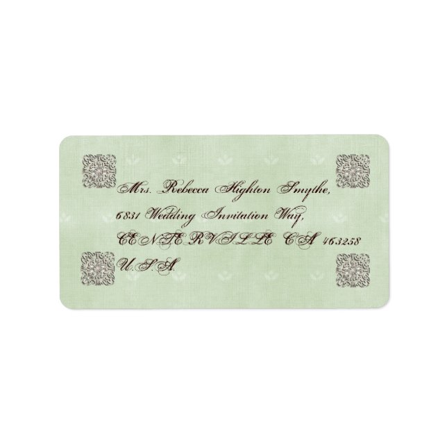 Elegant Green Vintage Wedding Address Labels (Front)