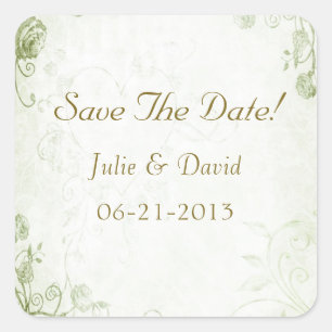 Elegant Green Vintage Wedding Save The Date Square Sticker