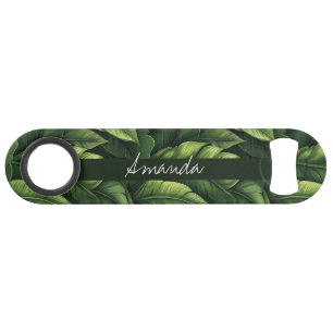 Elegant Green Watercolor Banana Leaf with Name Bar Key