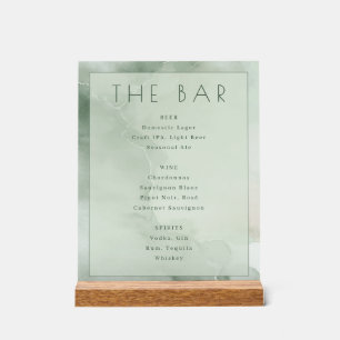 Elegant Green Watercolor Bar Menu Acrylic Sign