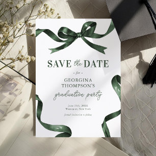 Elegant Green Watercolor Bow Graduation Save The Date