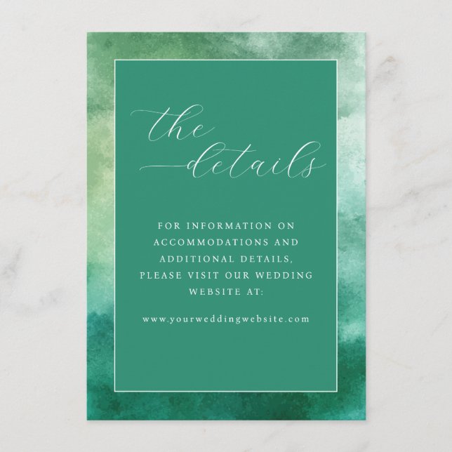 Elegant Green Watercolor Details Enclosure Card (Front)