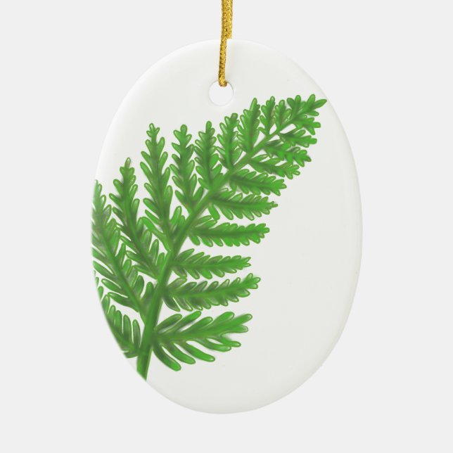 Elegant green watercolor ferns woodland leaves ceramic ornament (Front)