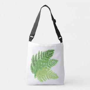 Elegant green watercolor ferns woodland leaves crossbody bag