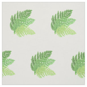 Elegant green watercolor ferns woodland leaves fabric