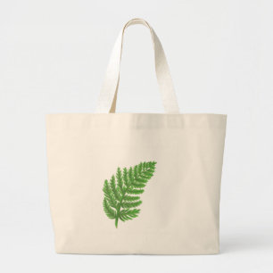 Elegant green watercolor ferns woodland leaves large tote bag