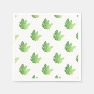 Elegant green watercolor ferns woodland leaves napkin