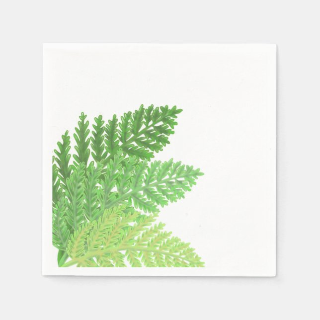Elegant green watercolor ferns woodland leaves napkin (Front)