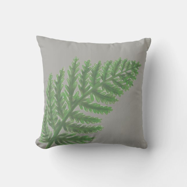 Elegant green watercolor ferns woodland leaves throw pillow (Front)