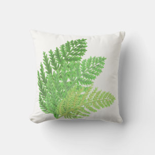 Elegant green watercolor ferns woodland leaves throw pillow