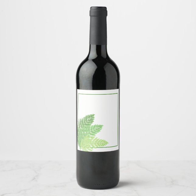 Elegant green watercolor ferns woodland leaves wine label (Front)