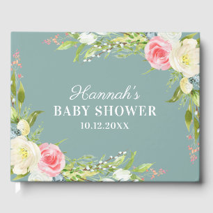 Elegant Green Watercolor Floral Baby Shower Guest Book