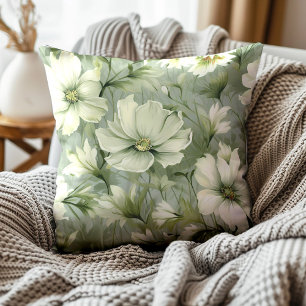 Elegant Green Watercolor Floral Leaves Botanical  Throw Pillow