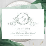 Elegant Green Watercolor Monogram Calligraphy Save The Date<br><div class="desc">Announce your wedding date with this striking wedding save the date card featuring exquisite hand drawn botanical monogram elegantly framing couples initials in green hues. Simple, elegant, timeless and clean style with hand written calligraphy details. Back with beautiful watercolor wash background in emerald and green hues and extra text sections...</div>