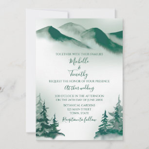 Elegant Green Watercolor Mountain Forest Rustic Announcement