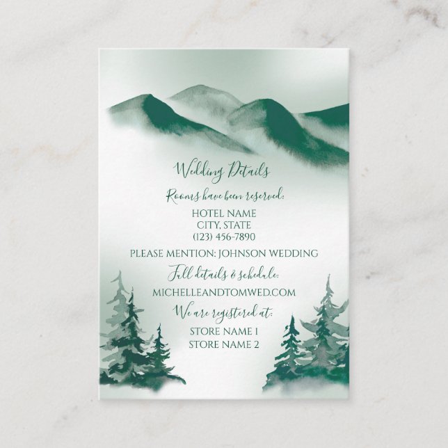 Elegant Green Watercolor Mountain Forest Rustic Enclosure Card (Front)
