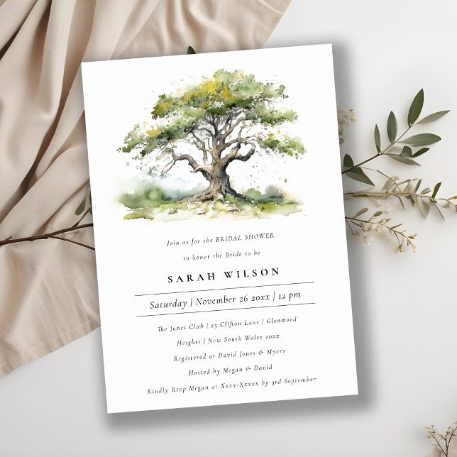 Elegant Green Watercolor Oak Tree Bridal Shower Invitation (Creator Uploaded)