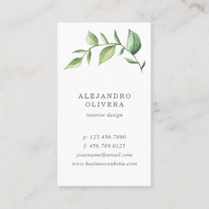 Elegant Green Watercolor Rustic Greenery Business Card