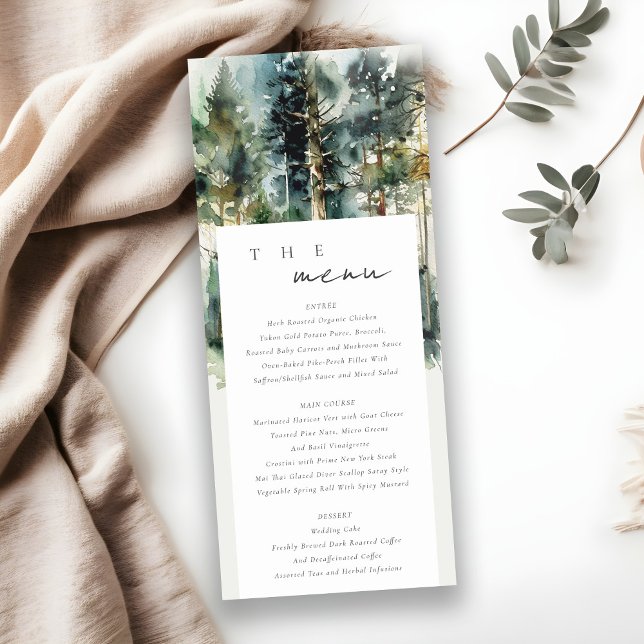 Elegant Green Watercolor Woodland Forest Menu Card (Creator Uploaded)