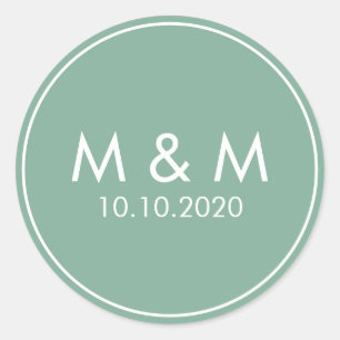 Elegant Green Wedding Classic Monogram Round Sticker