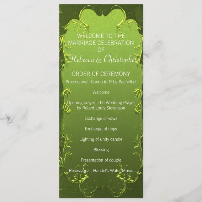 Elegant Green Wedding Program (Front)