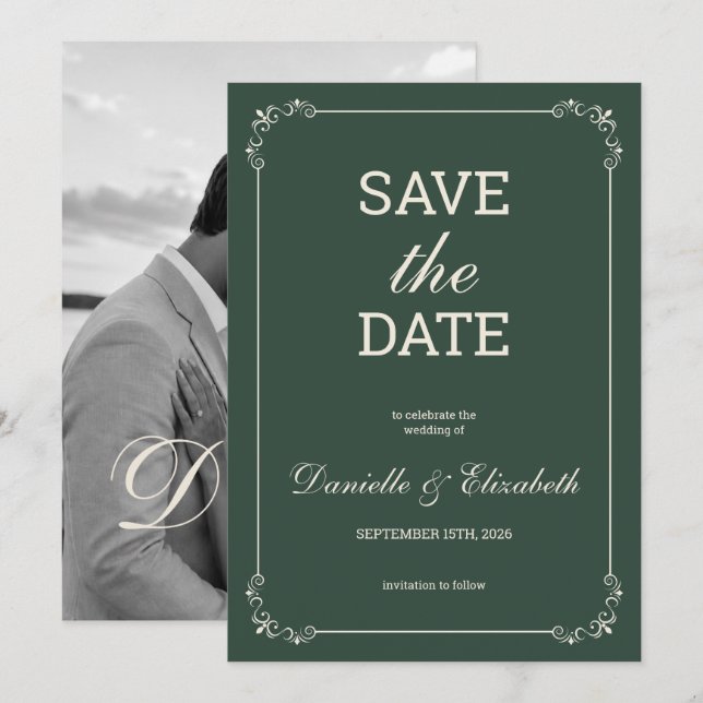 Elegant Green Wedding Save the Date (Front/Back)